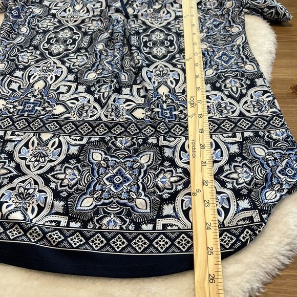 PerSeption Womens Blue Floral Print Tunic Top Blouse Size Medium Roll Tab Sleeve - Picture 10 of 10